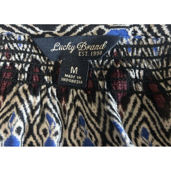 Lucky Brand Tunic  Boho Festival Ikat Peasant Button Long Sleeve Smocked  Sz M - Picture 7 of 8